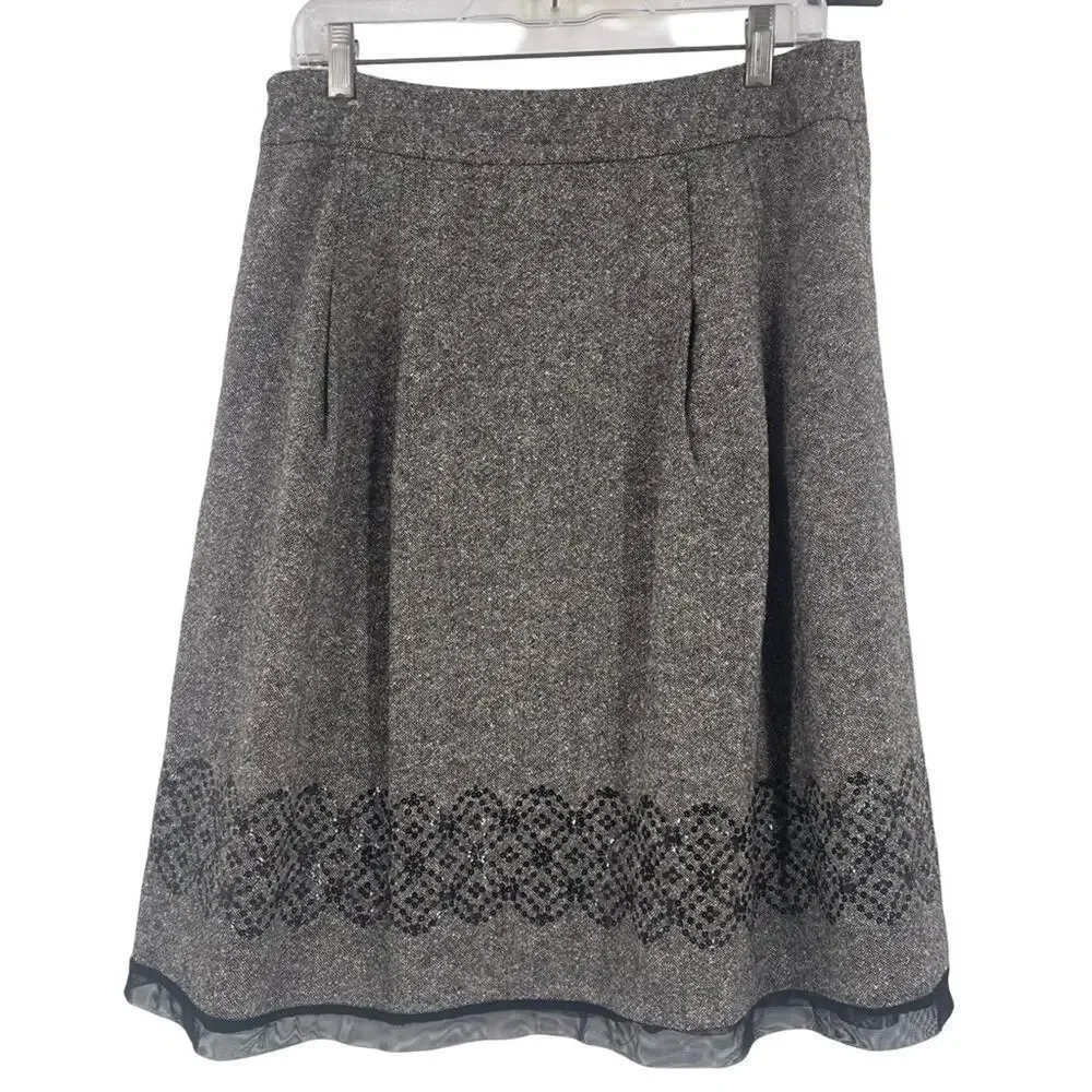 LOFT Gray A-Line Skirt sequin trim wool blend size 10